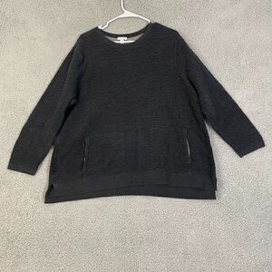 Pure Jill Sweater Women XL Black Textured‎ Pullover Crewneck  w/pockets